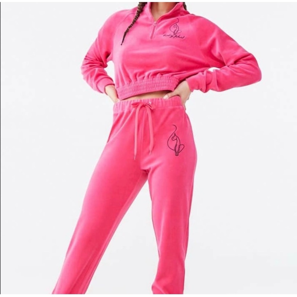 Baby Phat x Forever 21 Velour Tracksuit Women XS/S Hot Pink New Y2K Cropped Set